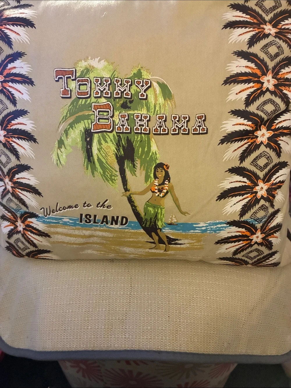 Tommy Bahama Beige Tropical Palms Throw Pillow with Green & Orange Accents